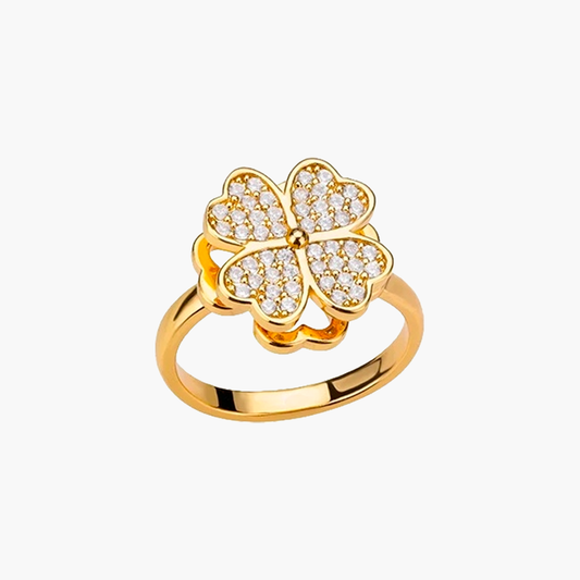 gold four leaf clover adjustable anxiety ring