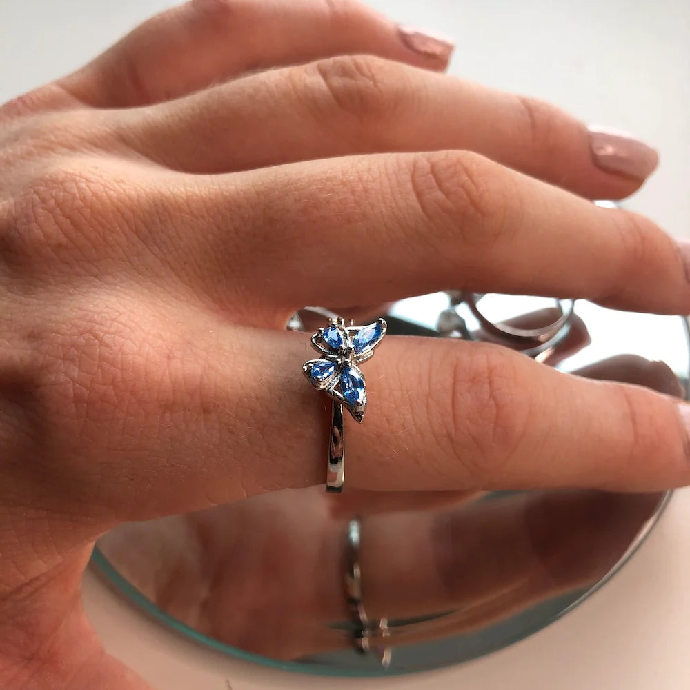 blue butterfly spinning anxiety ring