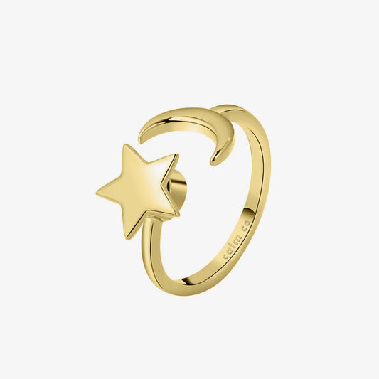 silver spinning moon and star adjustable anxiety ring