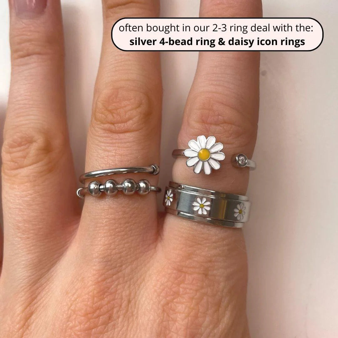 white daisy crystal adjustable anxiety ring